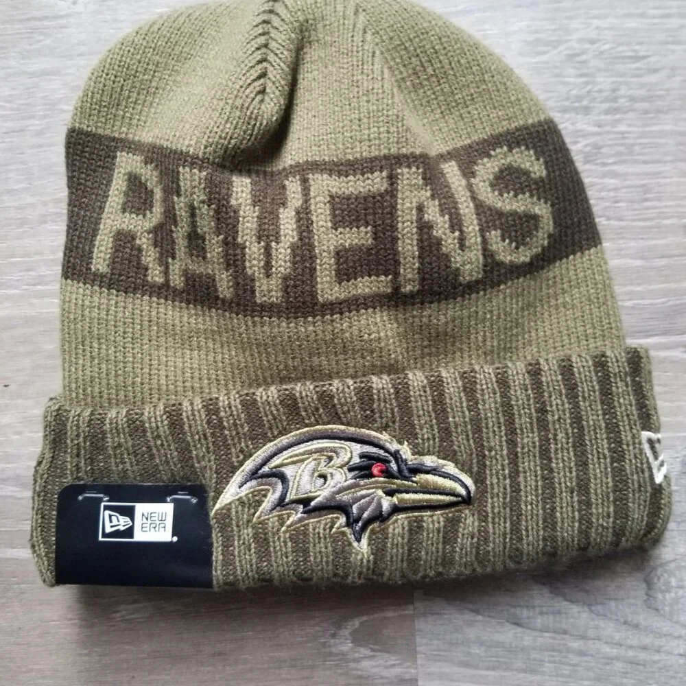 New Era Adult Baltimore Ravens Salute To Service 2025 Olive Green Knit Hat